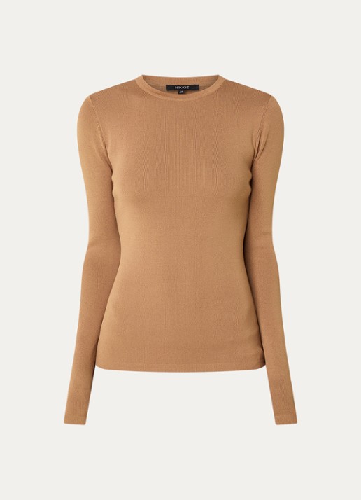 NIKKIE Jolie fijngebreide fitted top  - voorkant camel
