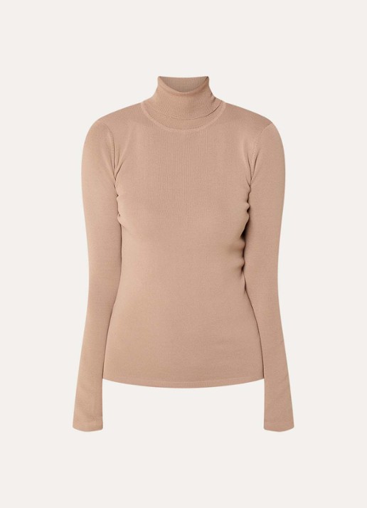 NIKKIE Jolie fijngebreide top met col - voorkant 3 beige