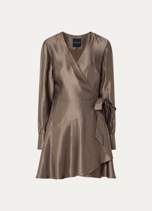 NIKKIE Mini jurk met strikceintuur - voorkant 2 lichtbruin