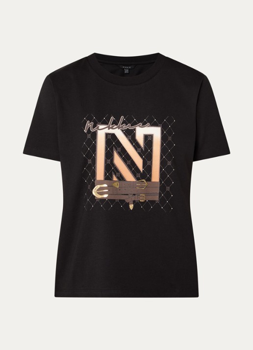 NIKKIE N Chains T-shirt met logo - voorkant 2 zwart