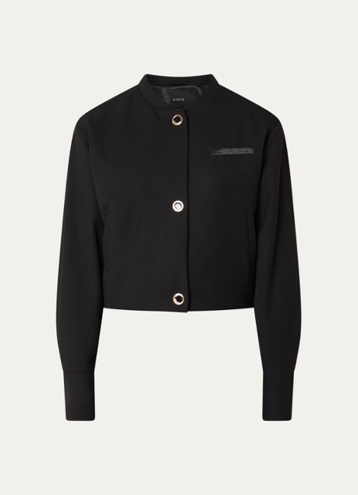 NIKKIE Oakland cropped bomberjack met steekzakken - voorkant 3 zwart