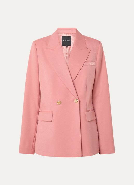 NIKKIE Oakland double-breasted blazer met schoudervulling en klepzakken - voorkant abrikoos