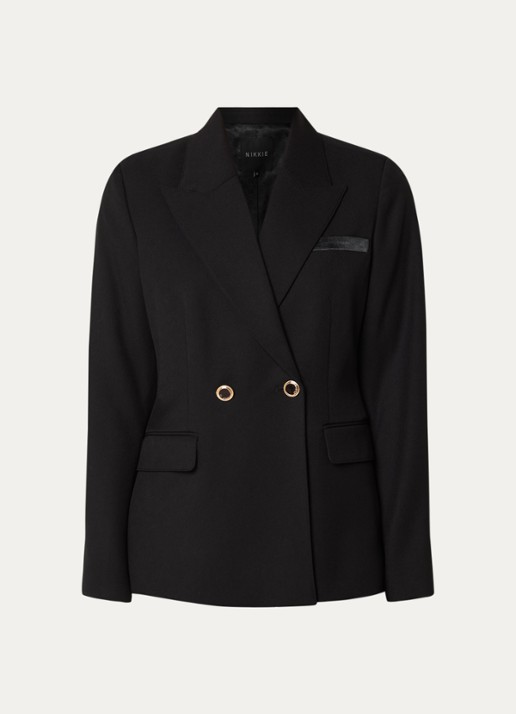 NIKKIE Oakland double-breasted blazer met schoudervulling en klepzakken - voorkant 2 zwart