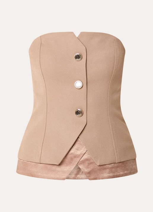 NIKKIE Oakland strapless gilet met sierknopen - voorkant donkerbeige
