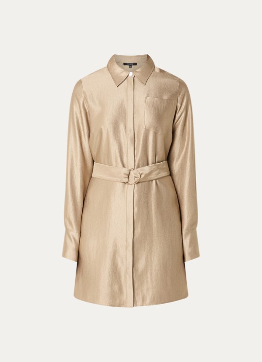 NIKKIE Ohino mini blousejurk met ceintuur en borstzak - voorkant 2 beige