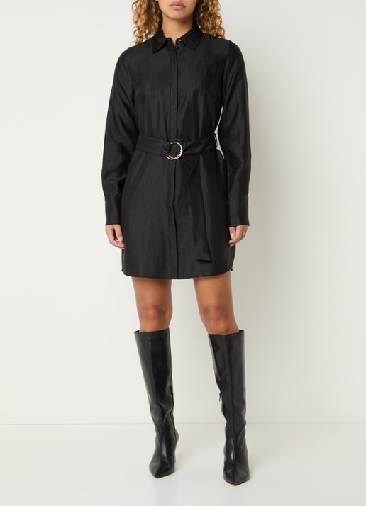 NIKKIE Ohino mini blousejurk met ceintuur en borstzak - voorkant 3 zwart
