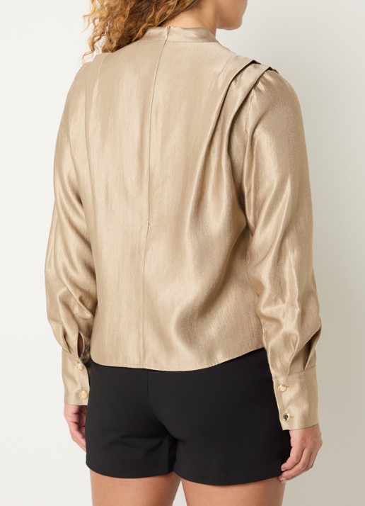 NIKKIE Ohino tuniek van satijn met plooidetai - achterkant beige