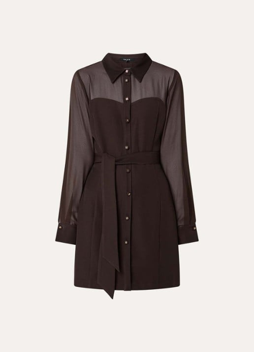 NIKKIE Olarisa mini blousejurk met strikceintuur  - voorkant 3 donkerbruin