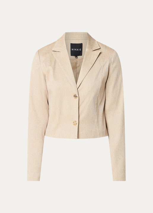 NIKKIE Olympia cropped blazer met lurex en schoudervulling - voorkant 3 beige