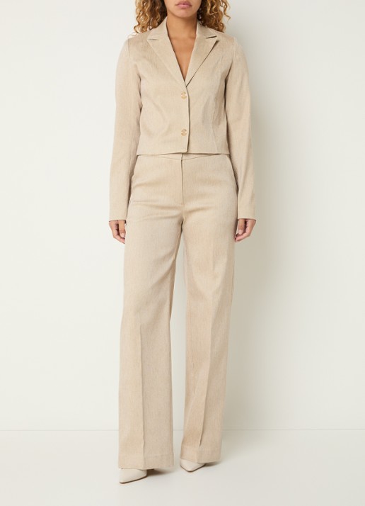 NIKKIE Olympia cropped blazer met lurex en schoudervulling - voorkant 4 beige