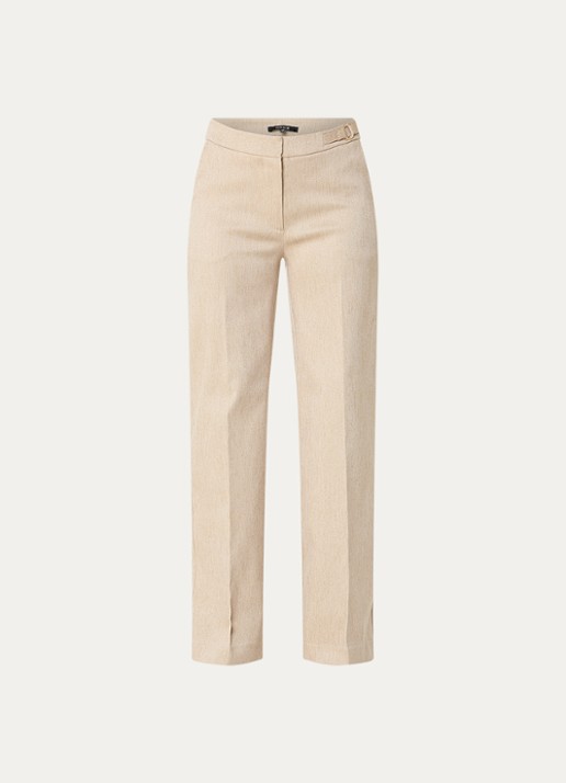 NIKKIE Olympia high waist straight fit pantalon met lurex en persplooi - voorkant beige