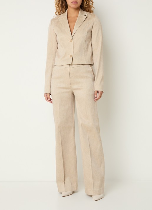 NIKKIE Olympia high waist straight fit pantalon met lurex en persplooi - voorkant 2 beige