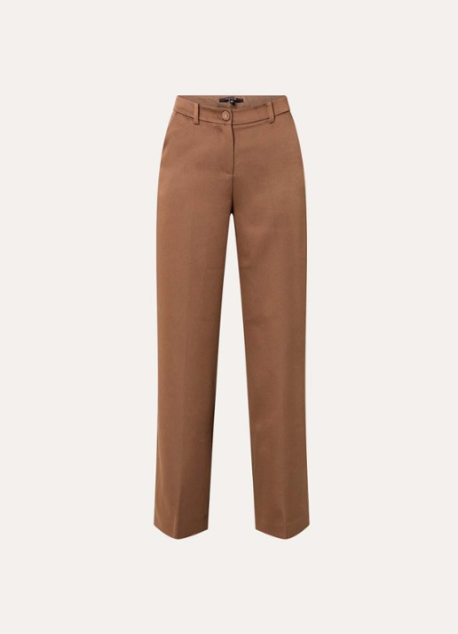 NIKKIE Omahah high waist straight fit broek van satijn - voorkant 3 hazelnootbruin