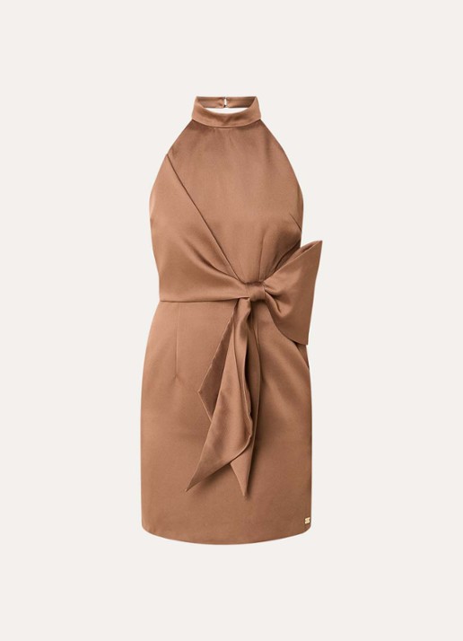 NIKKIE Omahah mini jurk van satijn met strikdetail - voorkant taupe