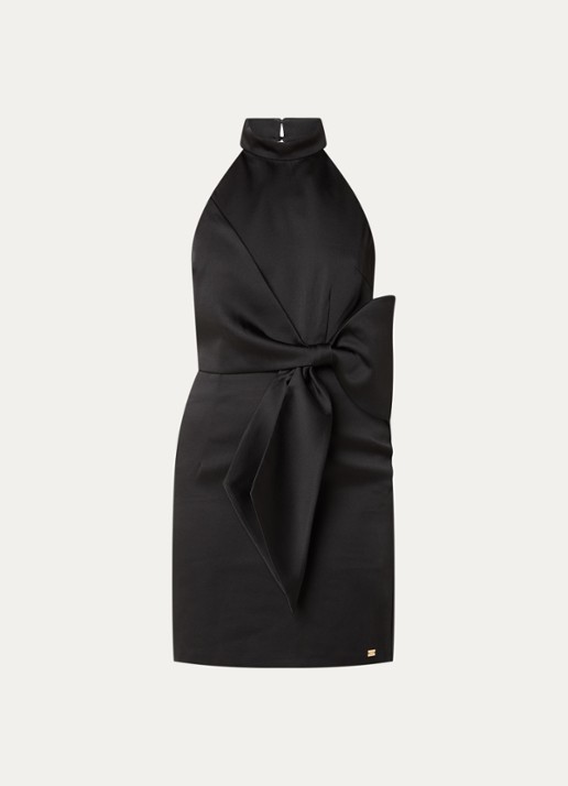 NIKKIE Omahah mini jurk van satijn met strikdetail - voorkant 3 zwart