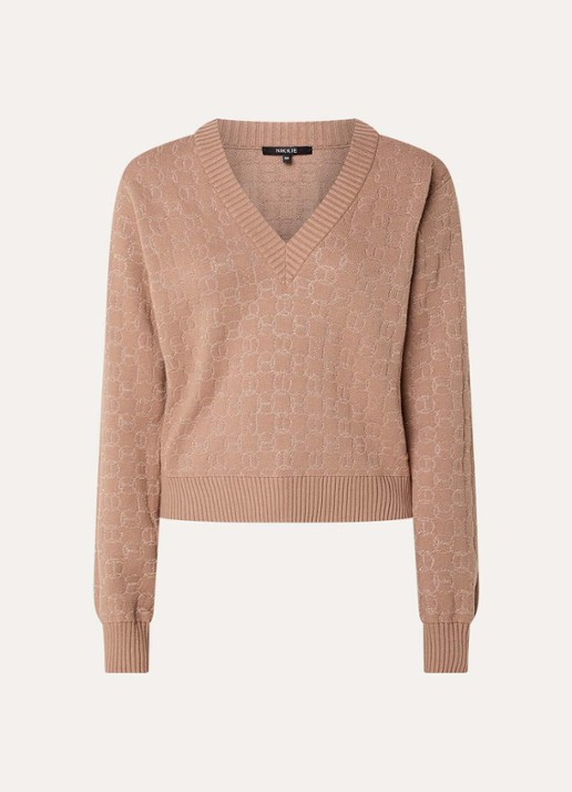 NIKKIE Omarah pullover met lurex en logoprint - voorkant gebroken wit