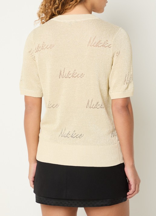 NIKKIE Omarah top met lurex en logo - achterkant 3 creme
