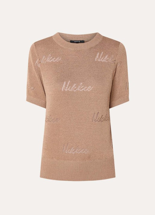 NIKKIE Omarah top met lurex en logo - voorkant 3 gebroken wit