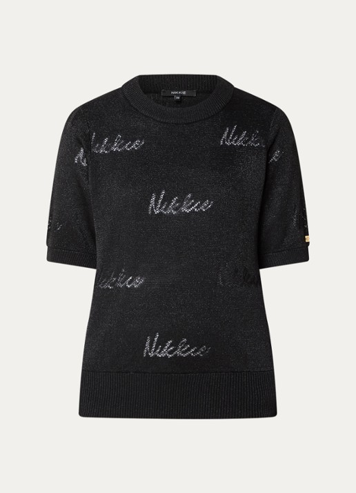 NIKKIE Omarah top met lurex en logo - voorkant 2 zwart