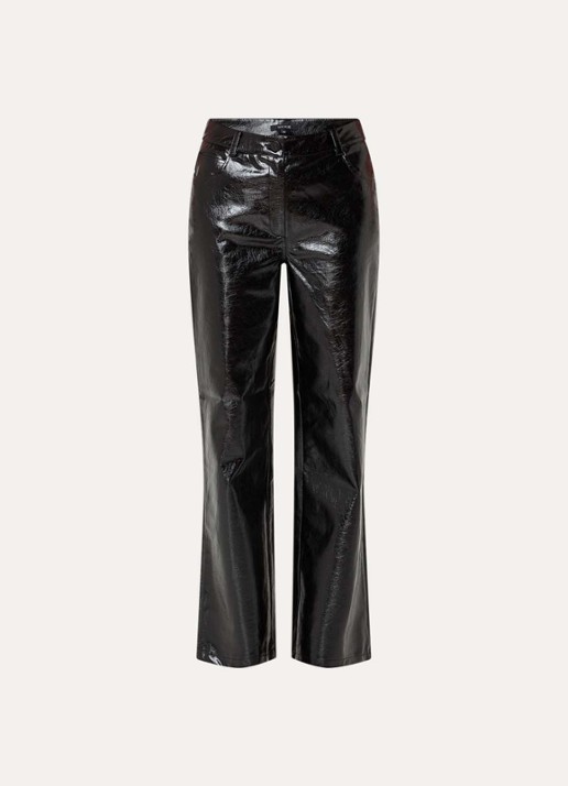 NIKKIE Ondo high waist straight fit broek van imitatieleer met structuur - voorkant 4 zwart