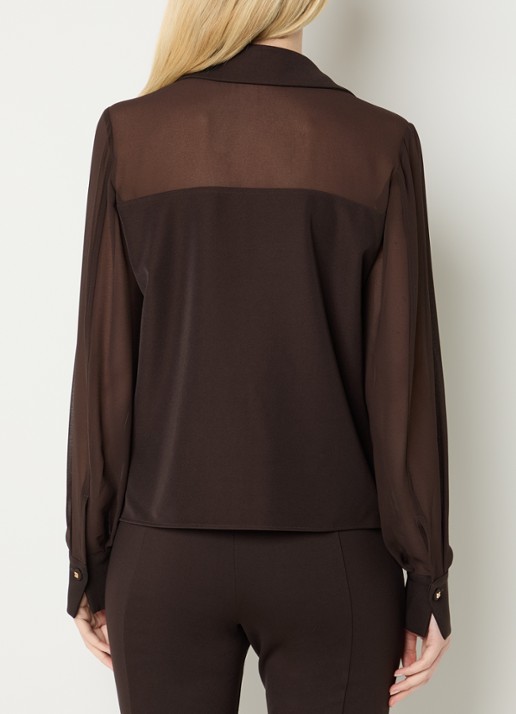 NIKKIE Opava blouse met borstzakkken - achterkant 4 donkerbruin