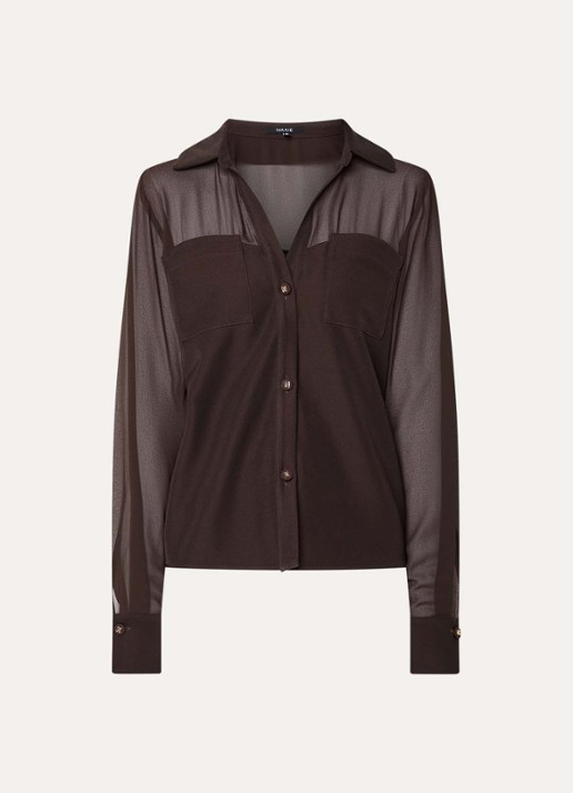 NIKKIE Opava blouse met borstzakkken - voorkant 2 donkerbruin