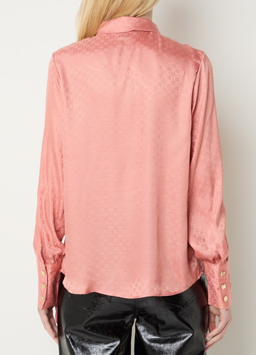 NIKKIE Opava blouse van satijn met print - achterkant zalmroze