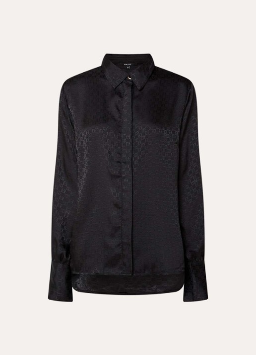 NIKKIE Opava blouse van satijn met print - voorkant 2 zwart