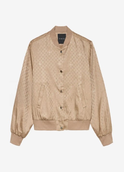 NIKKIE Opava bomberjack met logoprint - voorkant praline