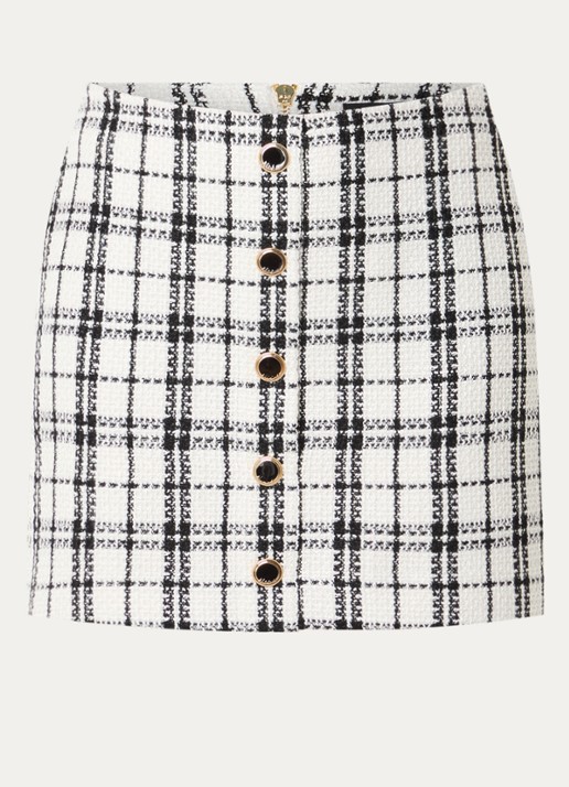 NIKKIE Oringa minirok met tweed-look en sierknopen - voorkant 3 wit