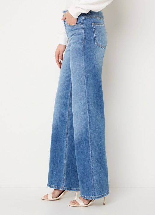 NIKKIE Orleans mid waist wide leg jeans met medium wassing - detail 3 indigo