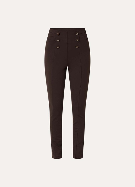 NIKKIE Oroville high waist skinny fit broek met sierknopen - voorkant 2 donkerbruin