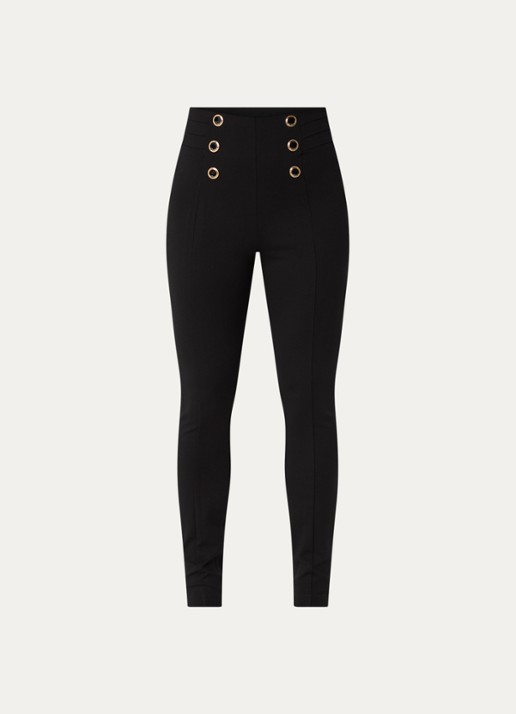 NIKKIE Oroville high waist skinny fit broek met sierknopen - voorkant 2 zwart