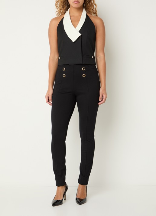 NIKKIE Oroville high waist skinny fit broek met sierknopen - voorkant 3 zwart