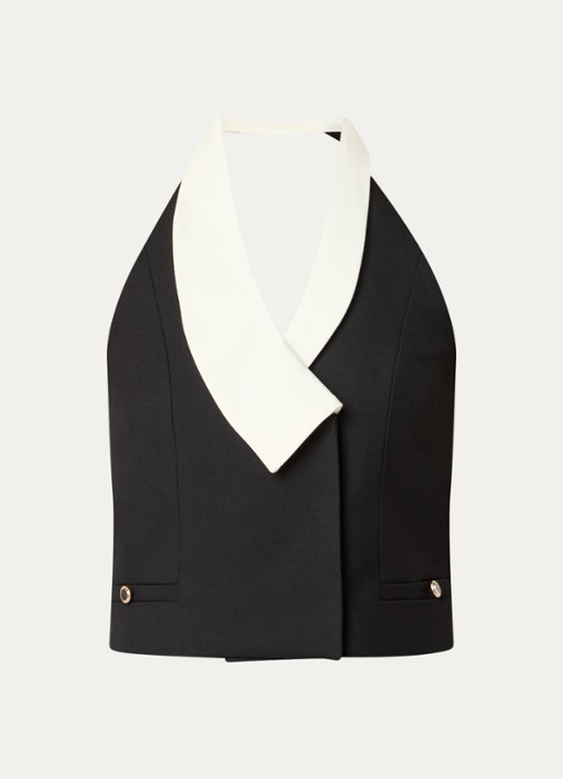NIKKIE Oulu gilet met assymetrische kraag - voorkant 3 zwart