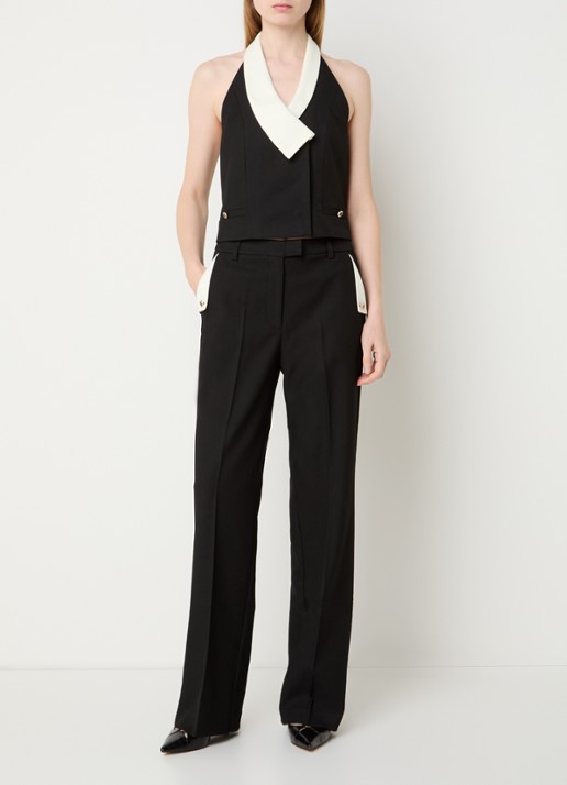 NIKKIE Oulu mid waist straight fit pantalon met steekzakken - voorkant 2 zwart