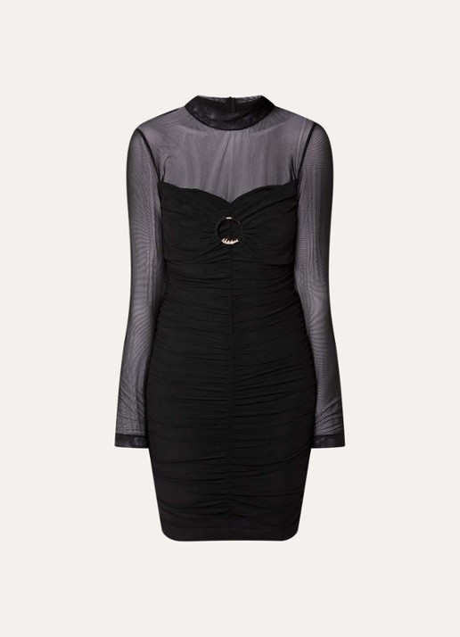 NIKKIE Ovilla semi-transparante mini jurk met gedrapeerd detail - voorkant 2 zwart