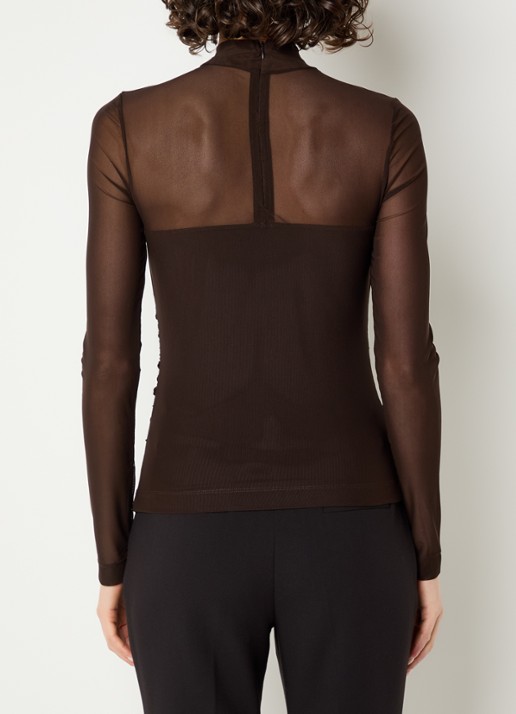 NIKKIE Ovillia semi-transparante top met col - achterkant 3 bruin
