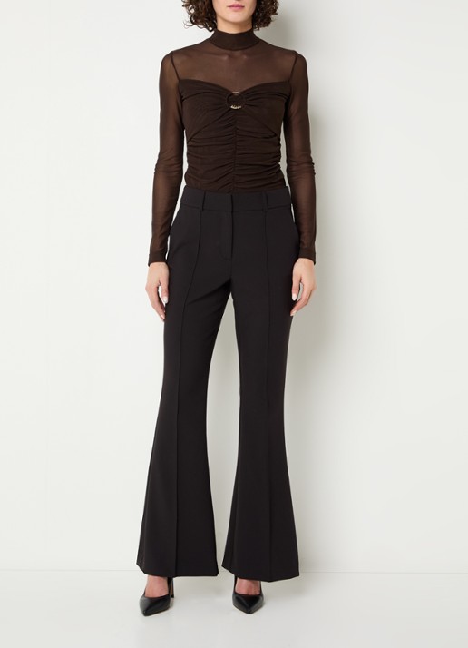 NIKKIE Ovillia semi-transparante top met col - voorkant 2 bruin