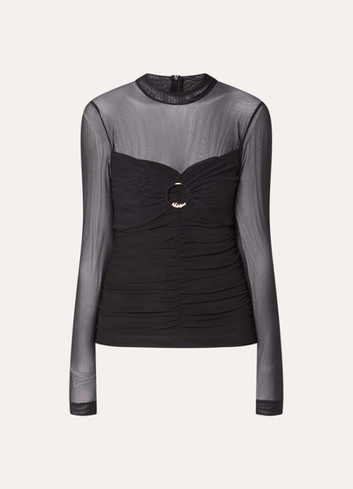 NIKKIE Ovillia semi-transparante top met col - voorkant zwart