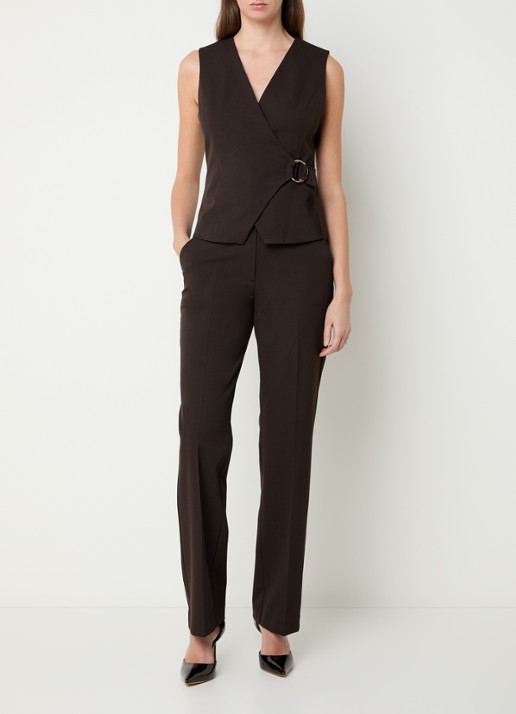 NIKKIE Oxford gilet met ceintuur - voorkant 3 donkerbruin