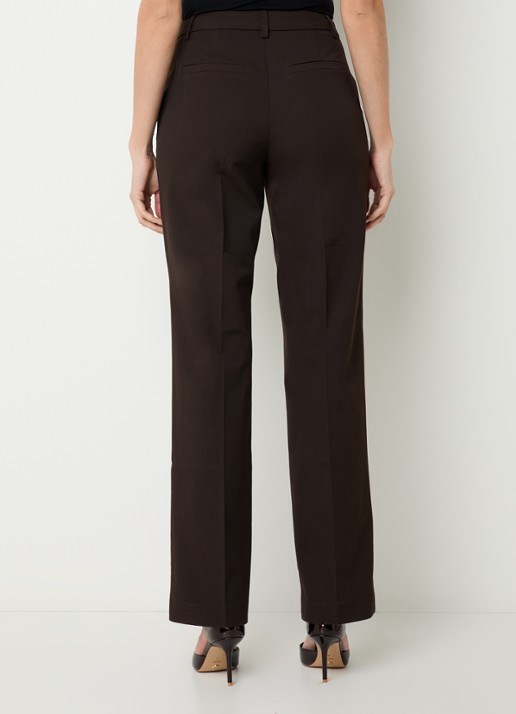 NIKKIE Oxford high waist straight fit pantalon met persplooi - achterkant 3 donkerbruin