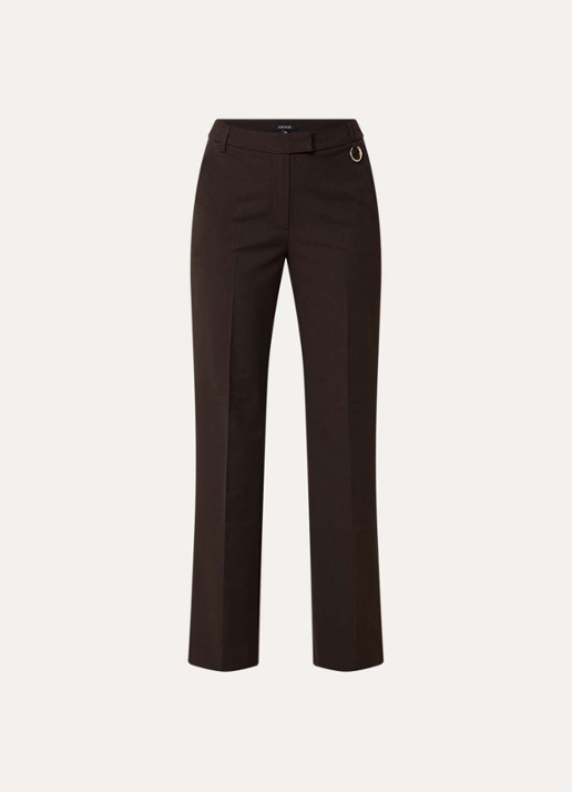 NIKKIE Oxford high waist straight fit pantalon met persplooi - voorkant donkerbruin