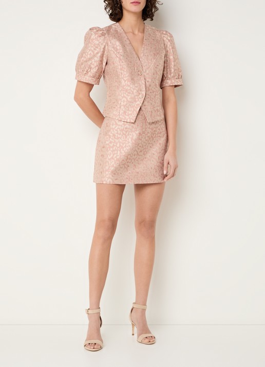 NIKKIE Palencia blouse met panterprint en pofmouw - voorkant 4 zalmroze