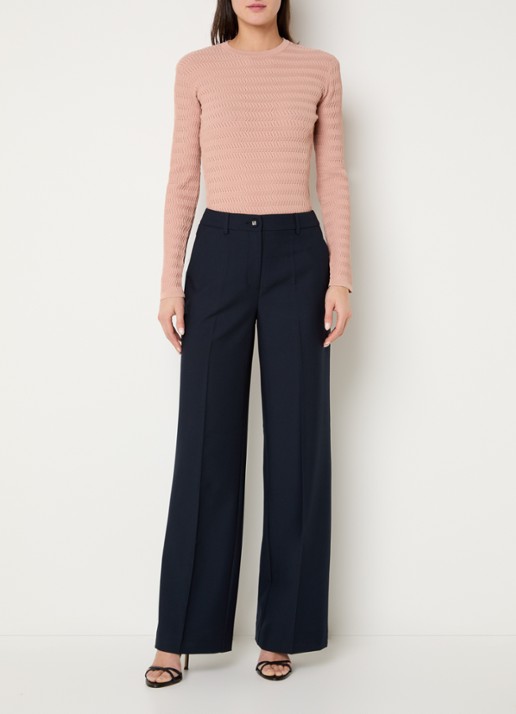 NIKKIE Parisa high waist straight fit pantalon met steekzakken - voorkant 4 donkerblauw