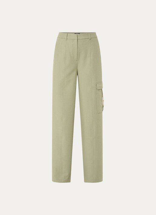 NIKKIE Parlo high waist straight fit broek met klepzak - voorkant 3 groen