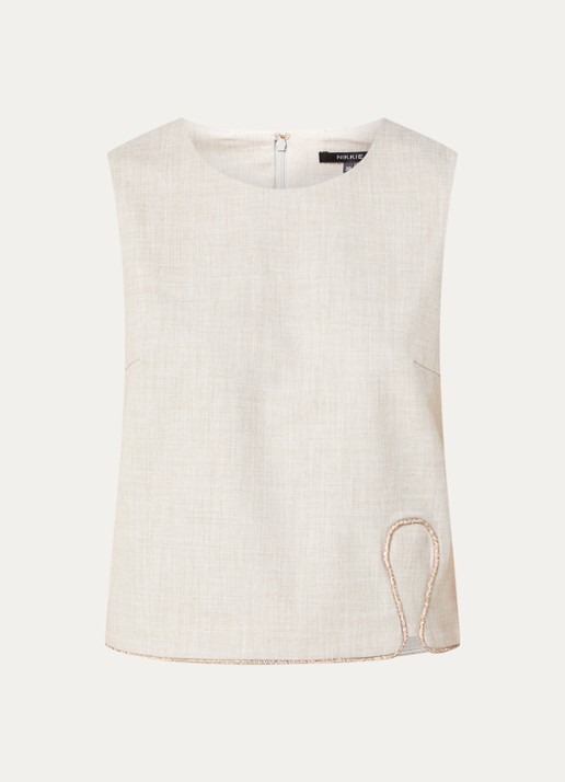 NIKKIE Pateete mouwloze top met strass - voorkant 3 creme