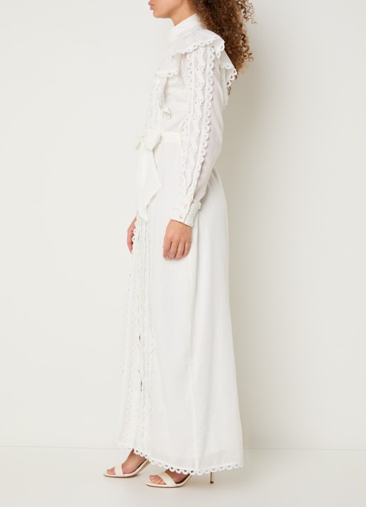 NIKKIE Patna maxi jurk met broderie  - voorkant 2 gebroken wit