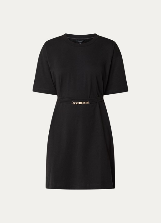 NIKKIE Patos T-shirt jurk met trekkoord - voorkant zwart