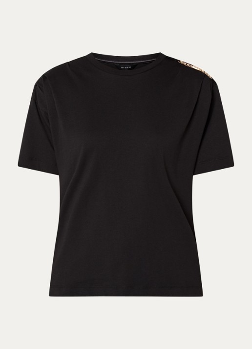 NIKKIE Patos T-shirt met kettingdetail - voorkant 2 zwart